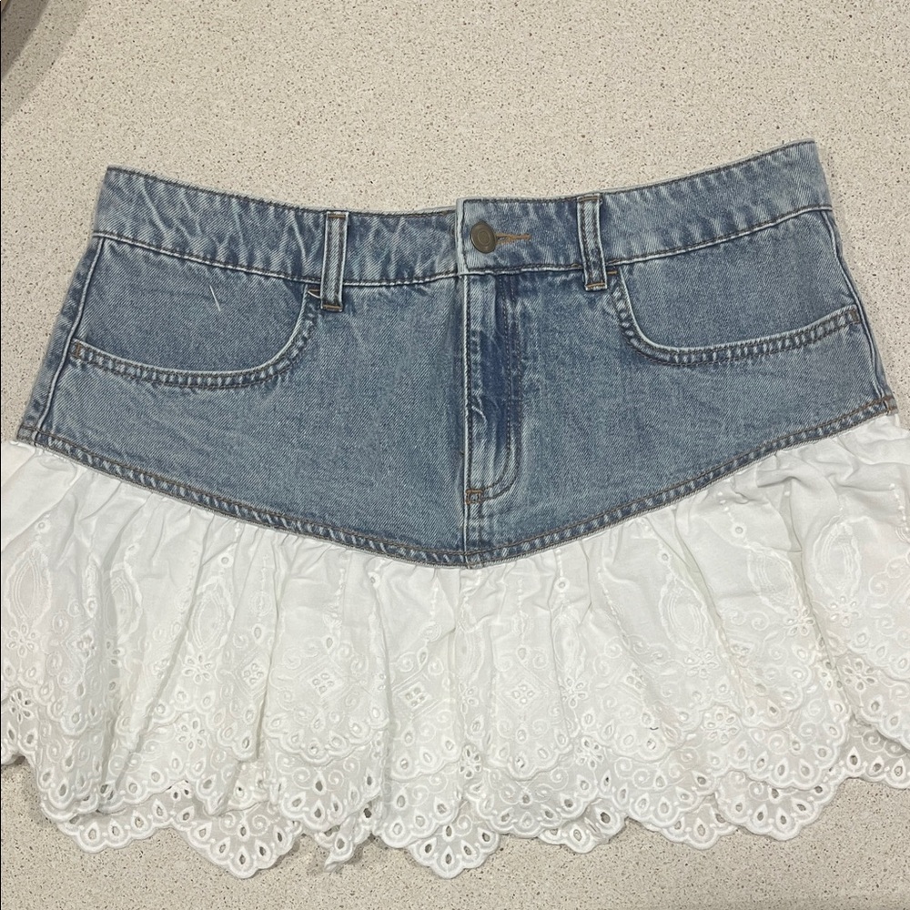 H&M Blue Denim Mini Skirt with White Lace